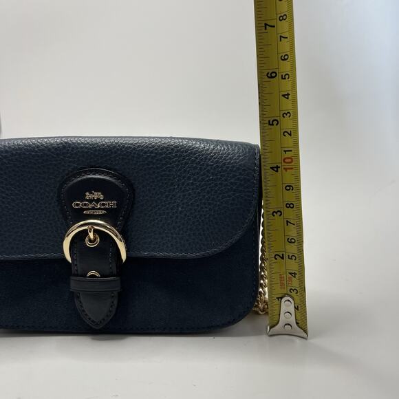 Coach Kleo Crossbody Navy Blue Suede Denim Leather Chain Gold Strap Mini Purse - Picture 16 of 16